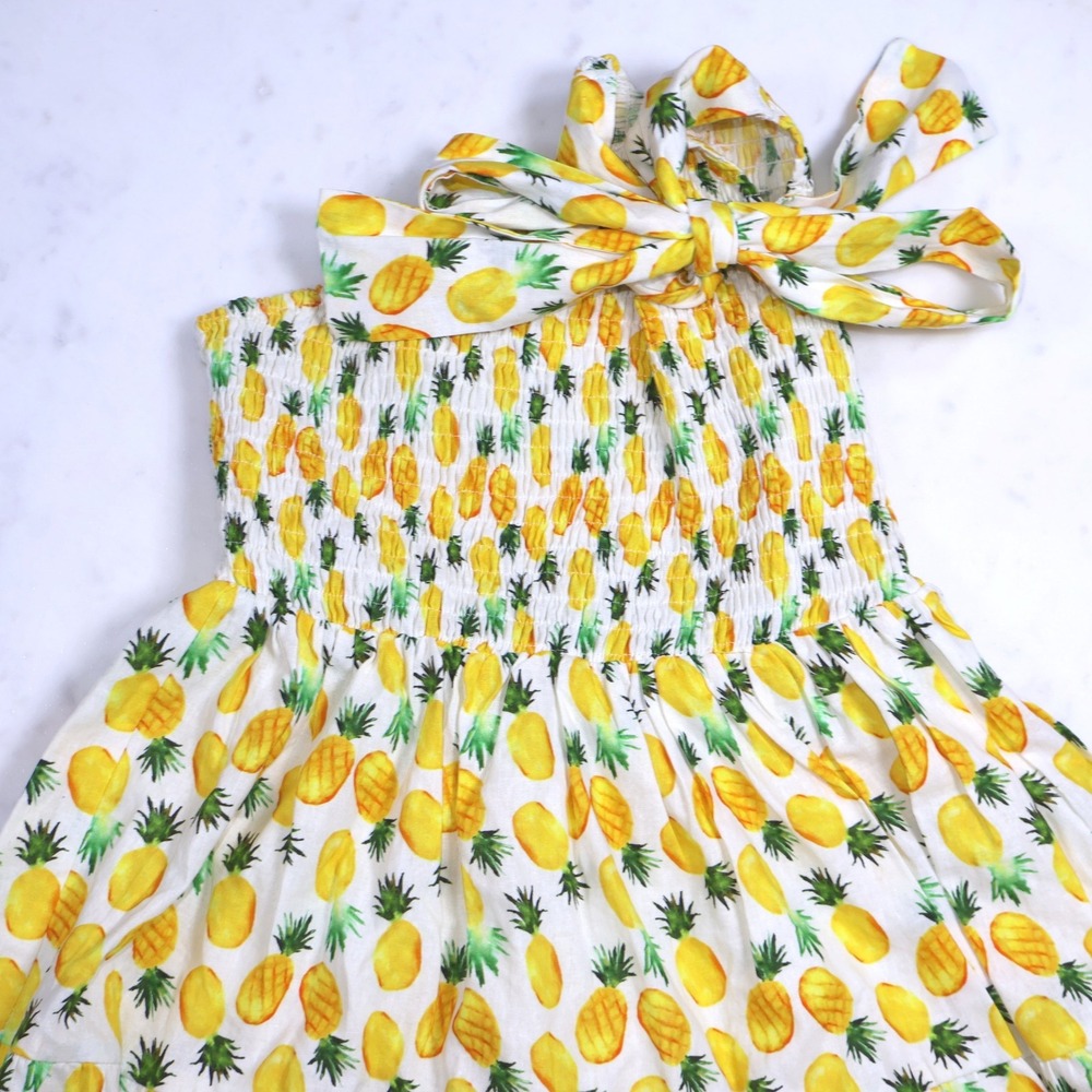 Victoria Dunn x‎ Kathleen Maeve Pineapple One Shoulder Smocked Tiered Dress